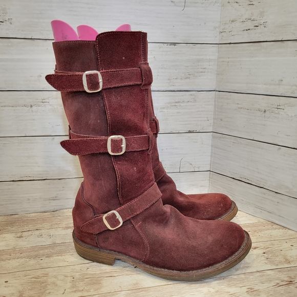 Fiorentini + Baker burgundy suede 3 buckle knee boots - Picture 3 of 13